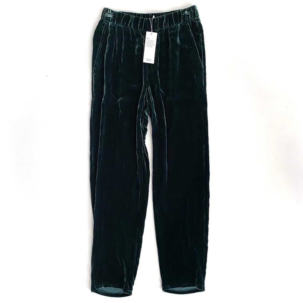 Eileen Fisher Pants Velvet High Waisted Tapered Ankle Pant Pine Green Nwt
